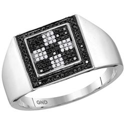 10kt White Gold Mens Round Black Colored Diamond Checke