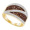 Image 1 : 10KT Yellow Gold 0.75CTW COGNAC DIAMOND MICRO-PAVE RING