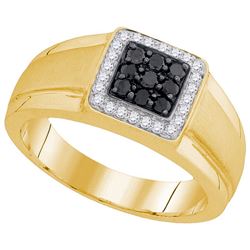 10kt Yellow Gold Mens Round Black Colored Diamond Squar