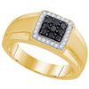 Image 1 : 10kt Yellow Gold Mens Round Black Colored Diamond Squar