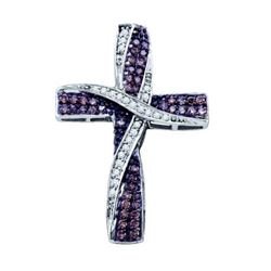 10KT White Gold 0.57CTW COGNAC DIAMOND  CROSS PENDANT