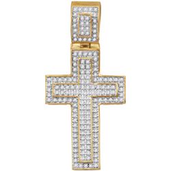 10kt Yellow Gold Mens Round Diamond Roman Cross Charm P
