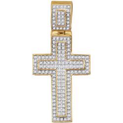 10kt Yellow Gold Mens Round Diamond Roman Cross Charm P