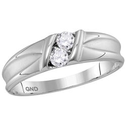 10kt White Gold Mens Round Diamond 2-stone Channel-set