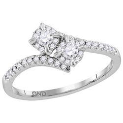 14kt White Gold Womens Round Diamond 2-stone Bridal Wed