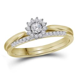 10kt Yellow Gold Womens Round Diamond Halo Bridal Weddi