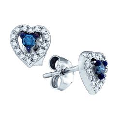 10KT White Gold 0.21CT BLUE DIAMOND HEART EARRINGS