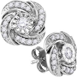 Womens 10K White Gold Fanook Stylish Flower Real Diamon