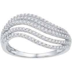 10kt White Gold Womens Round Natural Diamond Striped Fa
