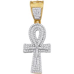 10kt Yellow Gold Mens Round Diamond Ankh Cross Religiou