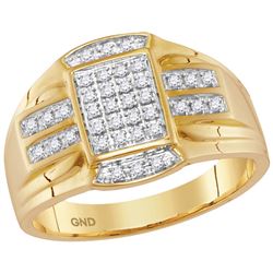 10kt Yellow Gold Mens Round Diamond Rectangle Cluster R