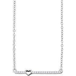 10kt White Gold Womens Round Diamond Heart Bar Pendant