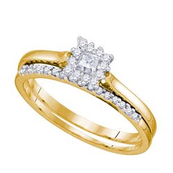 10kt Yellow Gold Womens Princess Diamond Halo Bridal We