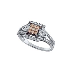 14kt White Gold Womens Princess Cognac-brown Colored Di