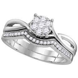 10kt White Gold Womens Round Diamond Twist Bridal Weddi