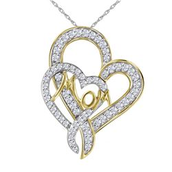 10kt Yellow Gold Womens Round Diamond Double Heart Mom