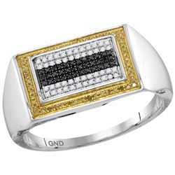 10kt White Gold Mens Round Black Yellow Colored Diamond