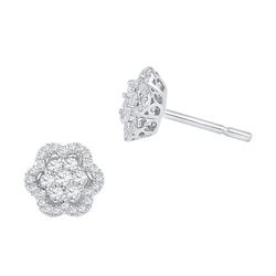 10KT White Gold 0.50CTW DIAMOND FLOWER EARRINGS