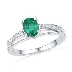 10kt White Gold Womens Oval Lab-Created Emerald Solitai