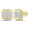 Image 1 : 10kt Yellow Gold Mens Round Diamond Square Cluster Stud