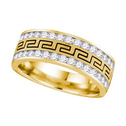 14kt Yellow Gold Mens Round Diamond Grecco Wedding Band
