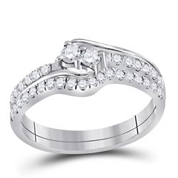 10kt White Gold Womens Round Diamond 2-stone Bridal Wed