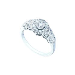 10kt White Gold Womens Round Diamond Solitaire Floral C