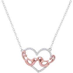 10kt White Gold Womens Round Diamond Heart Rose-tone Lo