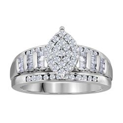10kt White Gold Womens Round Diamond Oval Cluster Brida