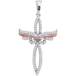 10kt White Gold Womens Round Diamond Rose-tone Cross Re