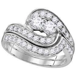 10kt White Gold Womens Round Diamond 2-Stone Hearts Tog