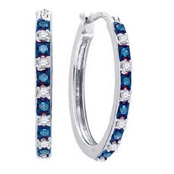 925 Sterling Silver White 0.25CTW DIAMOND HOOPS EARRING