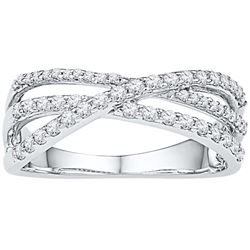 10kt White Gold Womens Round Diamond Triple Strand Cros