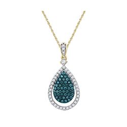 10kt Yellow Gold Womens Round Blue Colored Diamond Tear