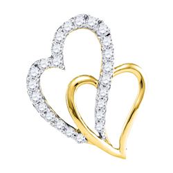 10kt Yellow Gold Womens Round Diamond Double Heart Pend