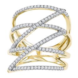 10kt Yellow Gold Womens Round Diamond Crossover Strand