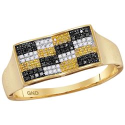 10kt Yellow Gold Mens Round Black Yellow Colored Diamon