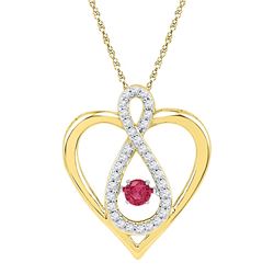 10kt Yellow Gold Womens Round Lab-Created Ruby Diamond