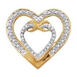 10kt Yellow Gold Womens Round Diamond Nested Double Hea