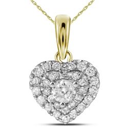 14kt Yellow Gold Womens Round Diamond Heart Love Pendan