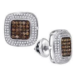 10KT White Gold 0.50CTW COGNAC DIAMOND MICRO-PAVE EARRI