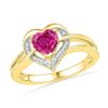 Image 1 : 10kt Yellow Gold Womens Round Lab-Created Ruby Heart Lo