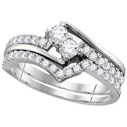 10kt White Gold Womens Natural Diamond 2-stone Bridal W