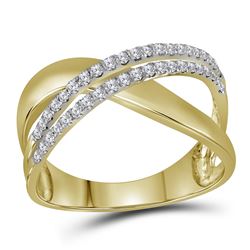 10kt Yellow Gold Womens Round Diamond Crossover Band Ri