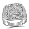 Image 1 : Sterling Silver Mens Round Diamond Square Frame Cluster