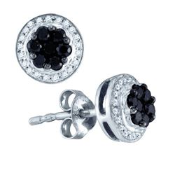 10KT White Gold 0.51CTW BLACK DIAMOND FLOWER EARRING