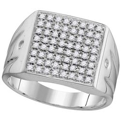 10kt White Gold Mens Round Diamond Polished Square Clus