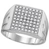 10kt White Gold Mens Round Diamond Polished Square Clus