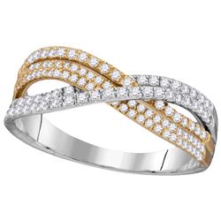 10kt Two-tone Gold Womens Round Diamond Crossover Band