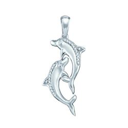 10KT White Gold 0.07CTW DIAMOND FISH PENDANT